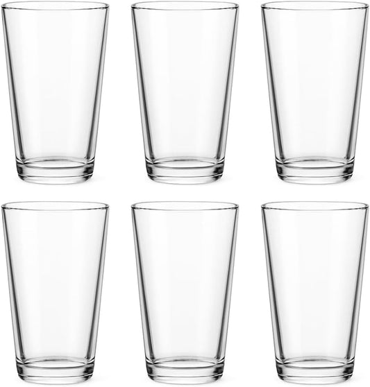 16 oz Pint Glasses Set of 6 – Premium Clear Drinking Glasses with Heavy Base, Durable Dishwasher Safe Beer Glasses for Home Bar, Cocktails, Water & Everyday Use