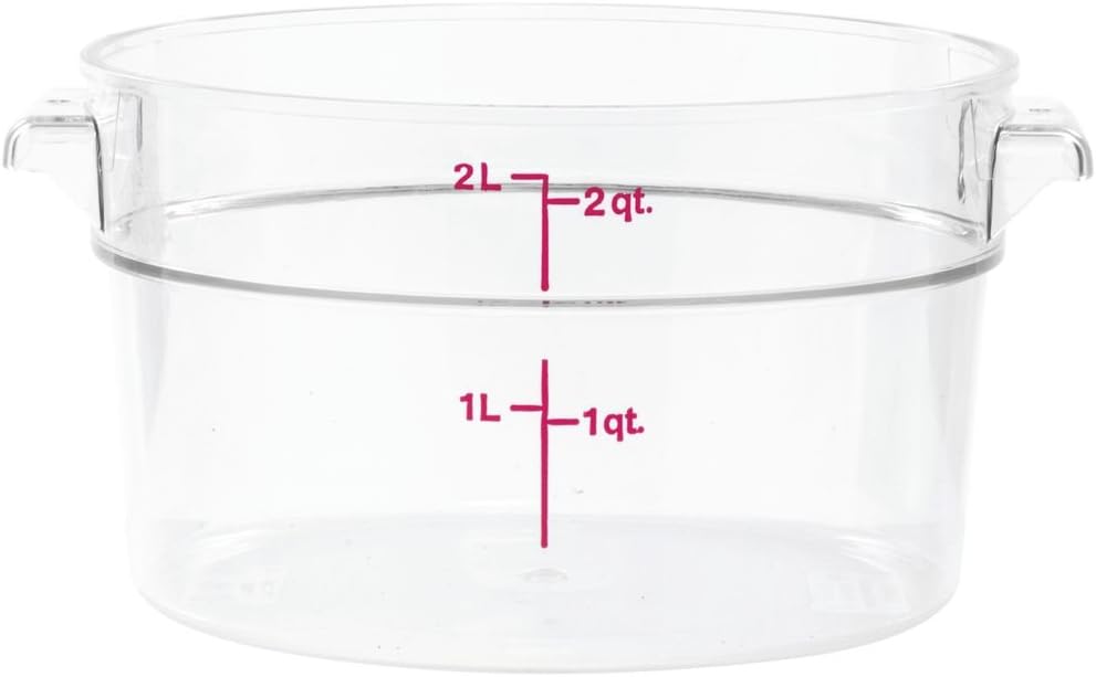 Cambro RFSCW2135 Camwear 2-Quart Clear Round Food Storage Container with Cambro RFSCWC2135 Clear Round Lid