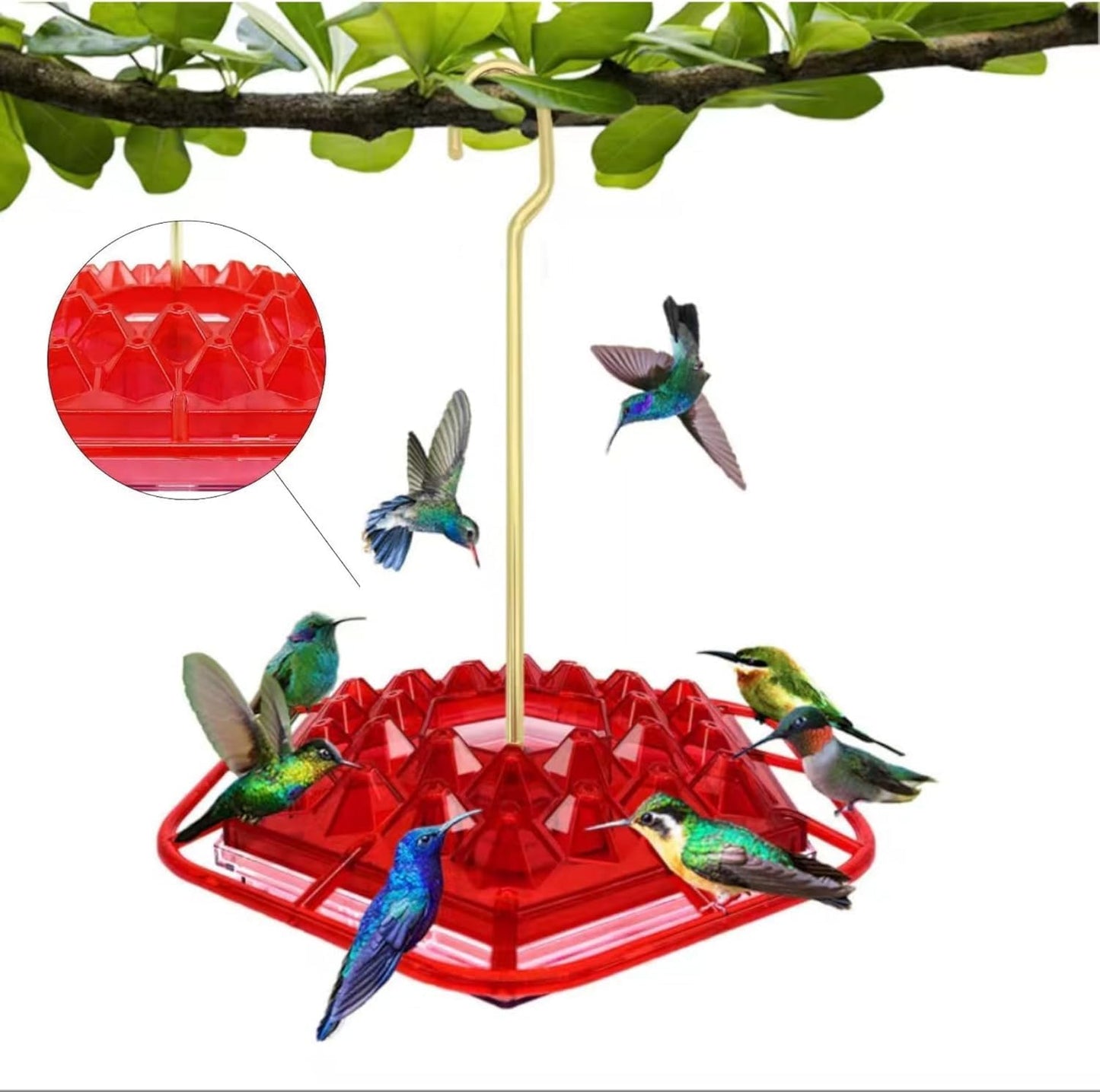 Hummingbird Feeders for Outdoors Hanging, 30 Feeding Ports,Bee-Proof and Leak-Proof - Tray Style, drip-Free, Easy to Clean and Refill, attracts Hummingbirds, Plastic with ant Fence and Hook