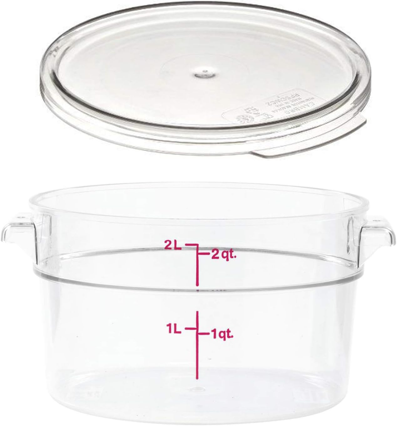Cambro RFSCW2135 Camwear 2-Quart Clear Round Food Storage Container with Cambro RFSCWC2135 Clear Round Lid