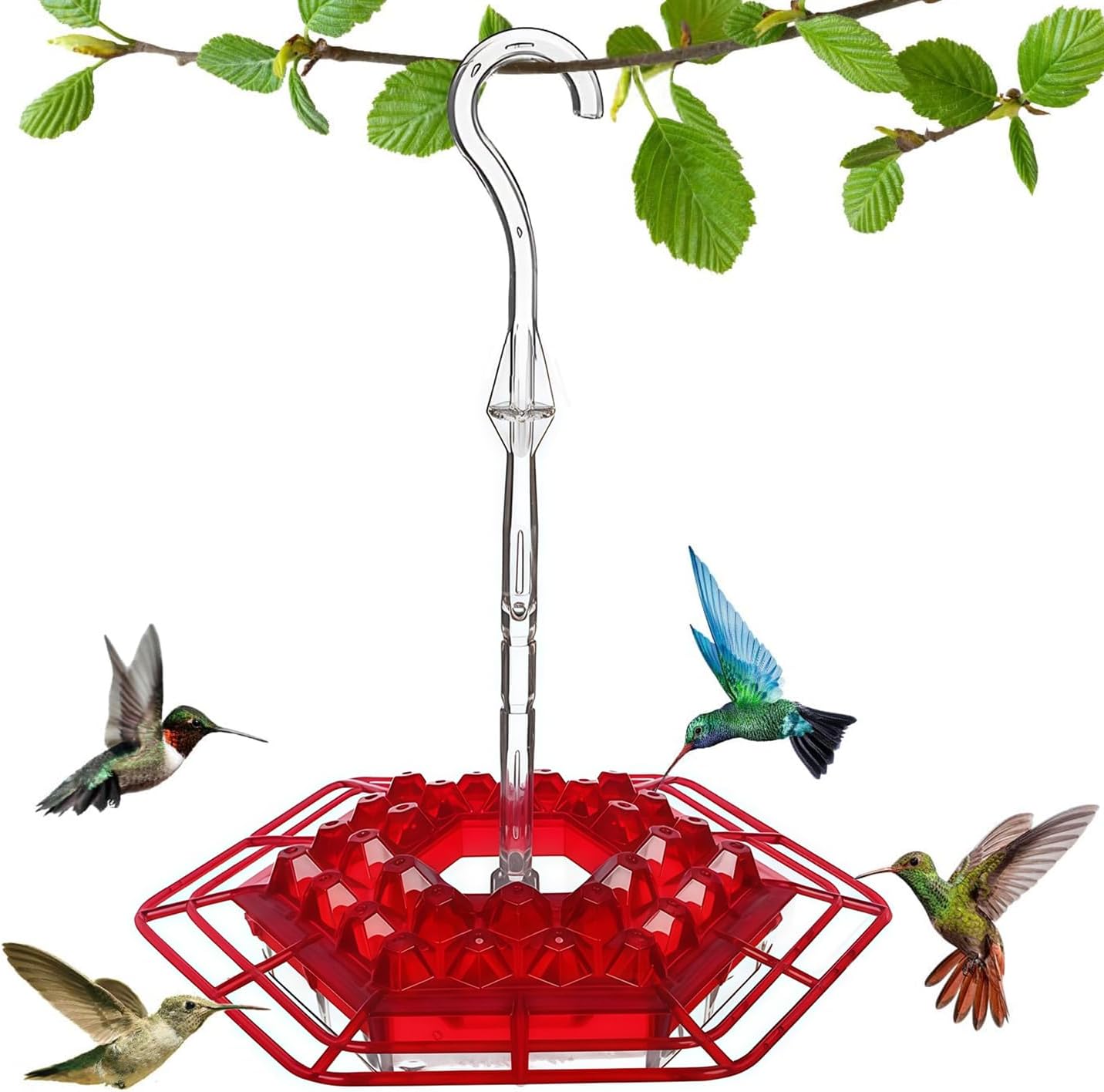 Hummingbird Feeders for Outdoors Hanging, 30 Feeding Ports,Bee-Proof and Leak-Proof - Tray Style, drip-Free, Easy to Clean and Refill, attracts Hummingbirds, Plastic with ant Fence and Hook