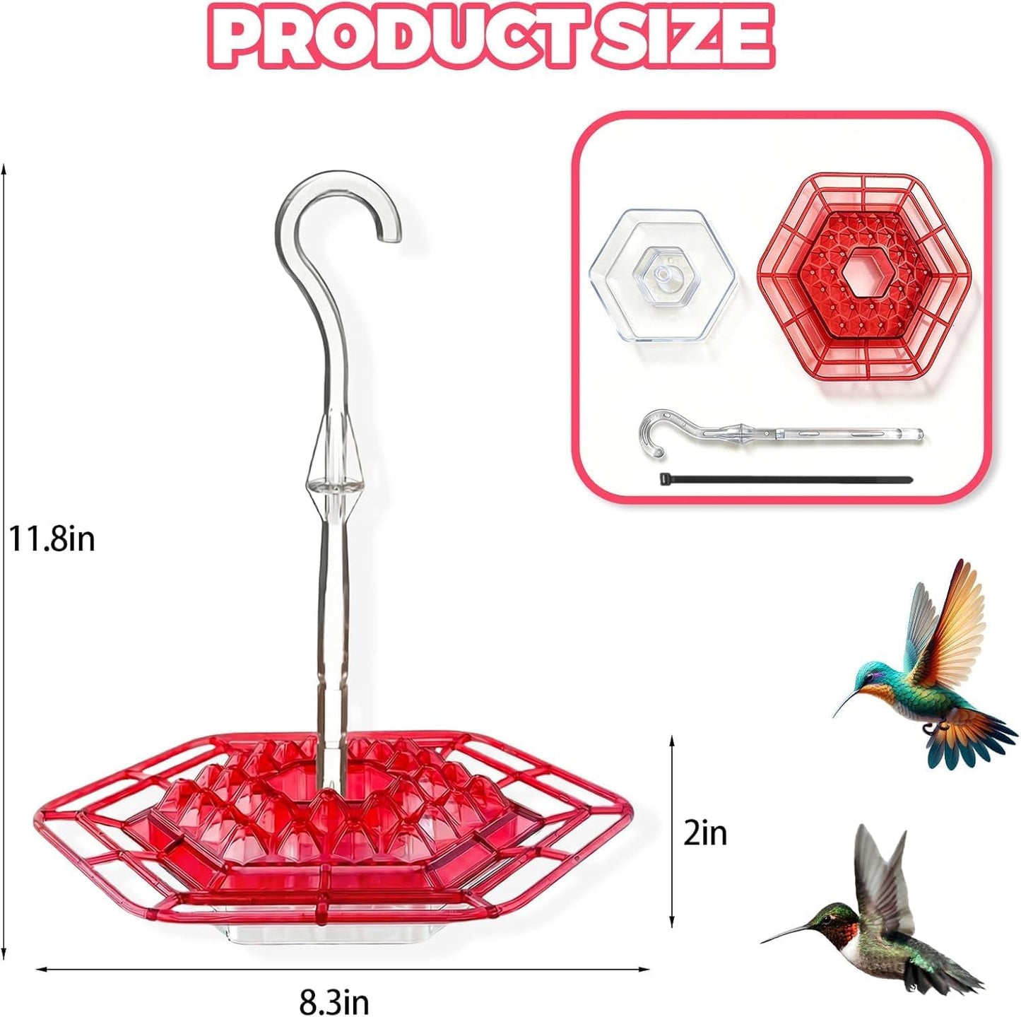 Hummingbird Feeders for Outdoors Hanging, 30 Feeding Ports,Bee-Proof and Leak-Proof - Tray Style, drip-Free, Easy to Clean and Refill, attracts Hummingbirds, Plastic with ant Fence and Hook