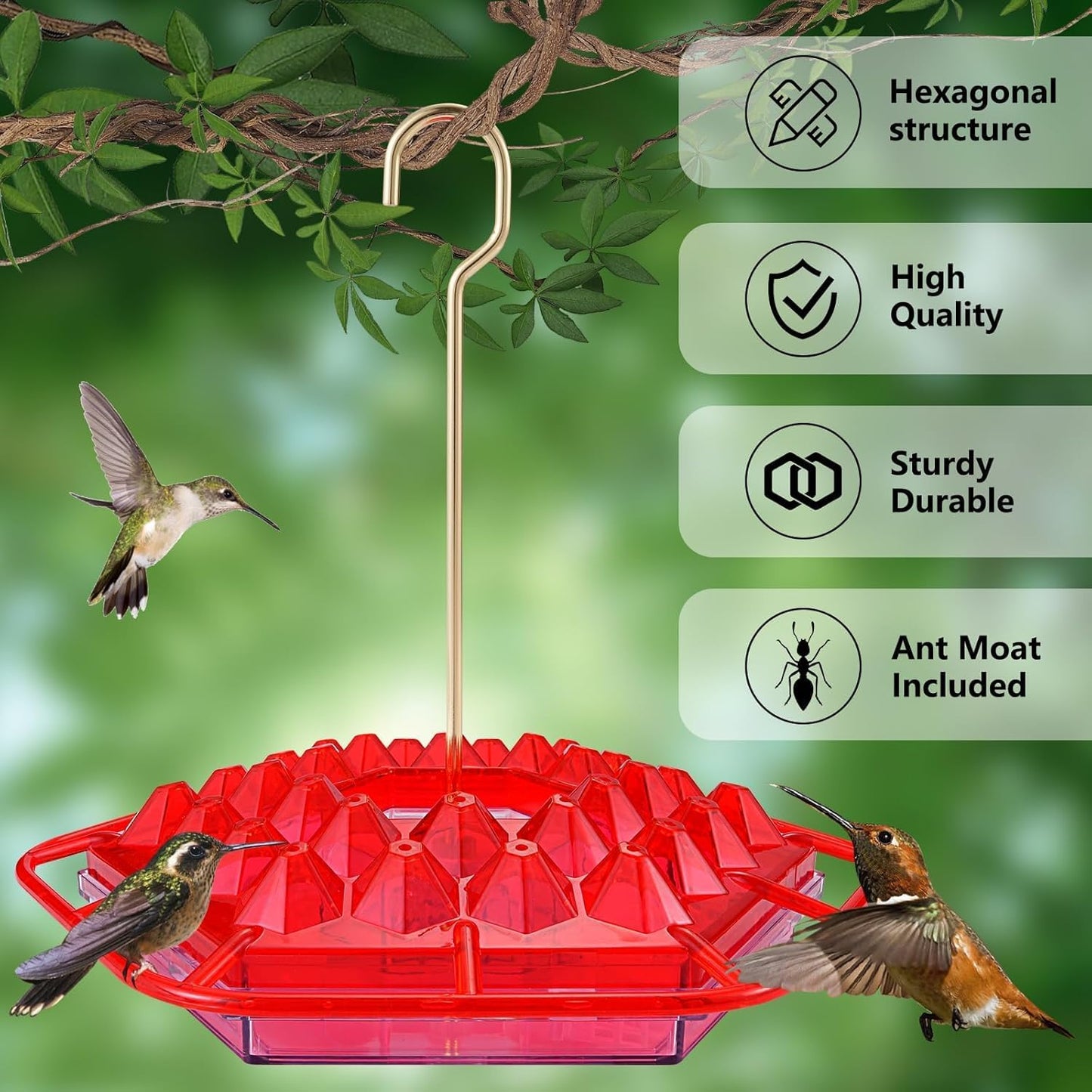 Hummingbird Feeders for Outdoors Hanging, 30 Feeding Ports,Bee-Proof and Leak-Proof - Tray Style, drip-Free, Easy to Clean and Refill, attracts Hummingbirds, Plastic with ant Fence and Hook