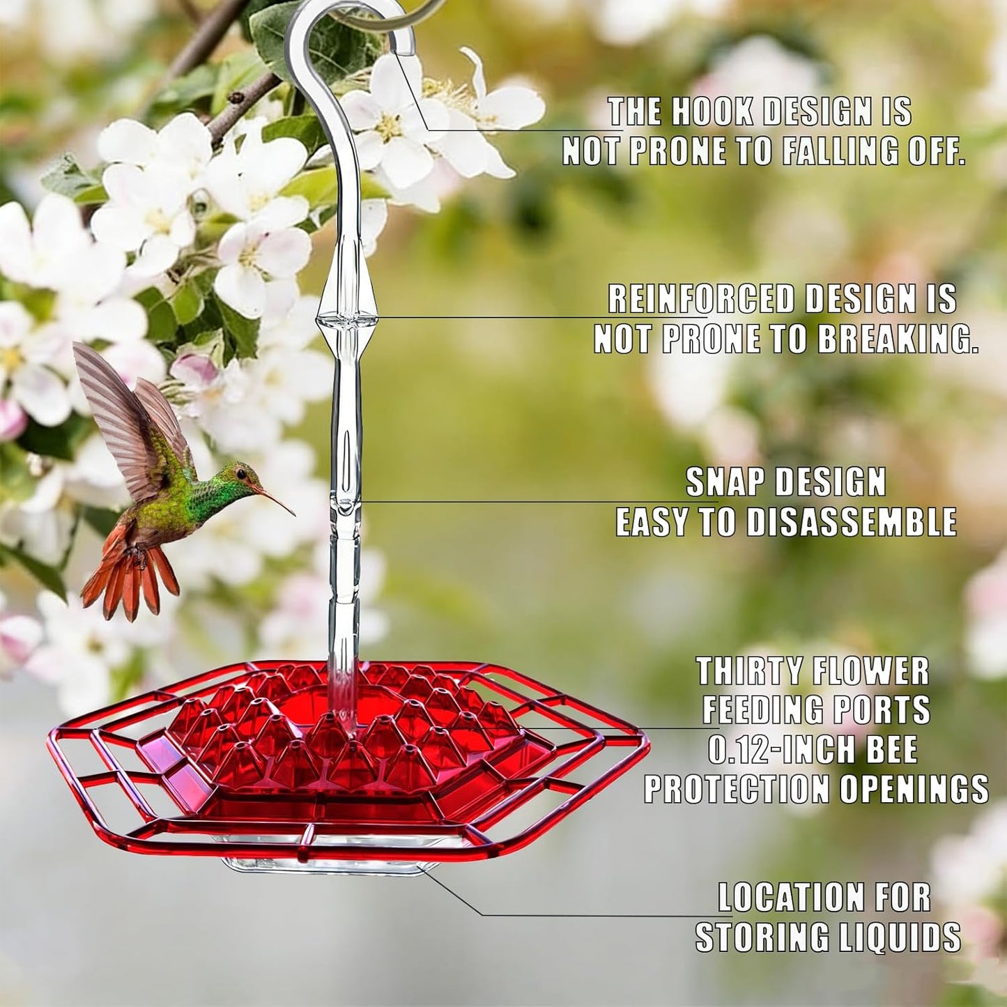 Hummingbird Feeders for Outdoors Hanging, 30 Feeding Ports,Bee-Proof and Leak-Proof - Tray Style, drip-Free, Easy to Clean and Refill, attracts Hummingbirds, Plastic with ant Fence and Hook