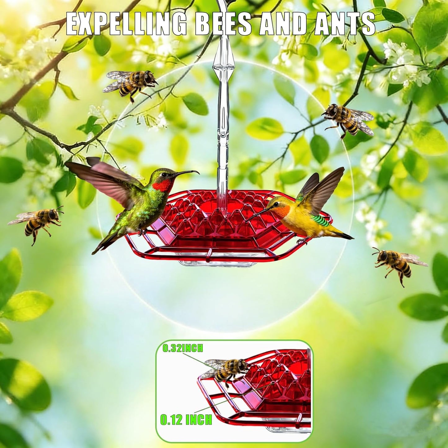 Hummingbird Feeders for Outdoors Hanging, 30 Feeding Ports,Bee-Proof and Leak-Proof - Tray Style, drip-Free, Easy to Clean and Refill, attracts Hummingbirds, Plastic with ant Fence and Hook