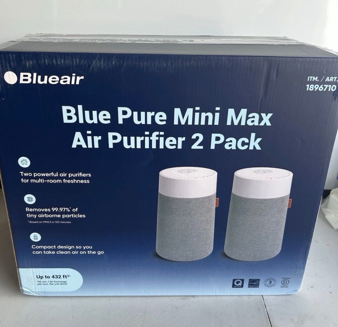 Blueair Blue Pure Mini Max Air Purifier — Open Box, New | 2-Pack, 432 sq ft, HEPASilent