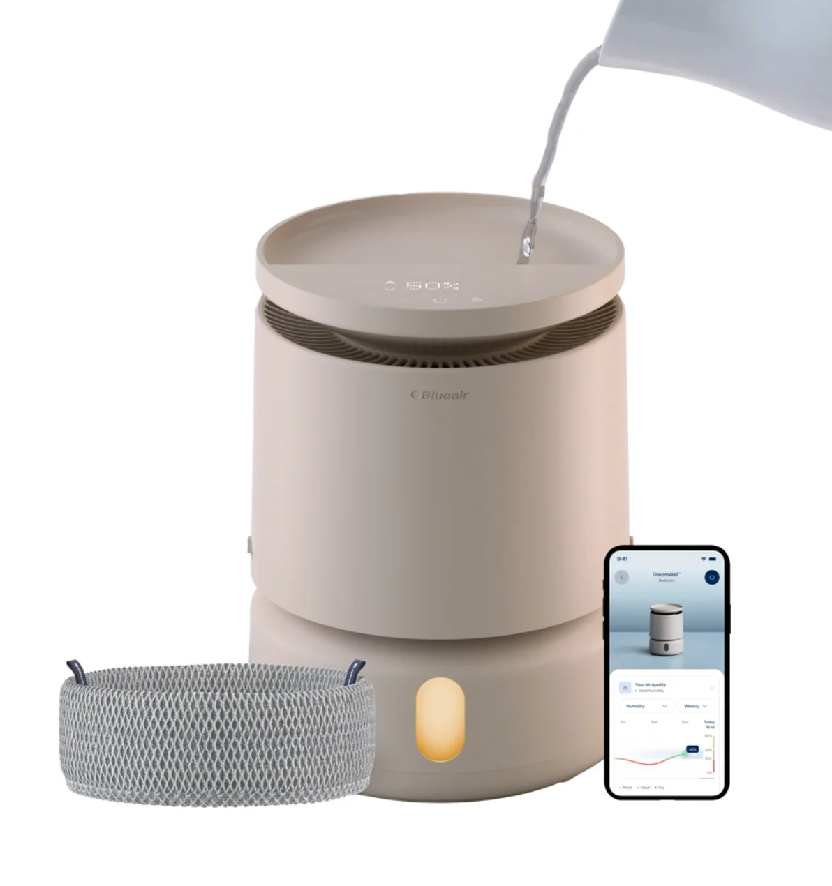 Blueair DreamWell Humidifier — Open Box, New | 48-Hr Runtime, InvisibleMist™ + Bonus Wick Filter
