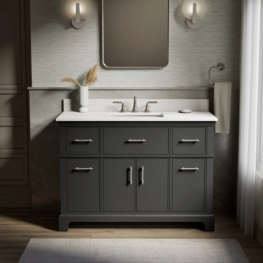 Tio Bathroom Vanity Cabinet with Sink and Quartz Top in Gray